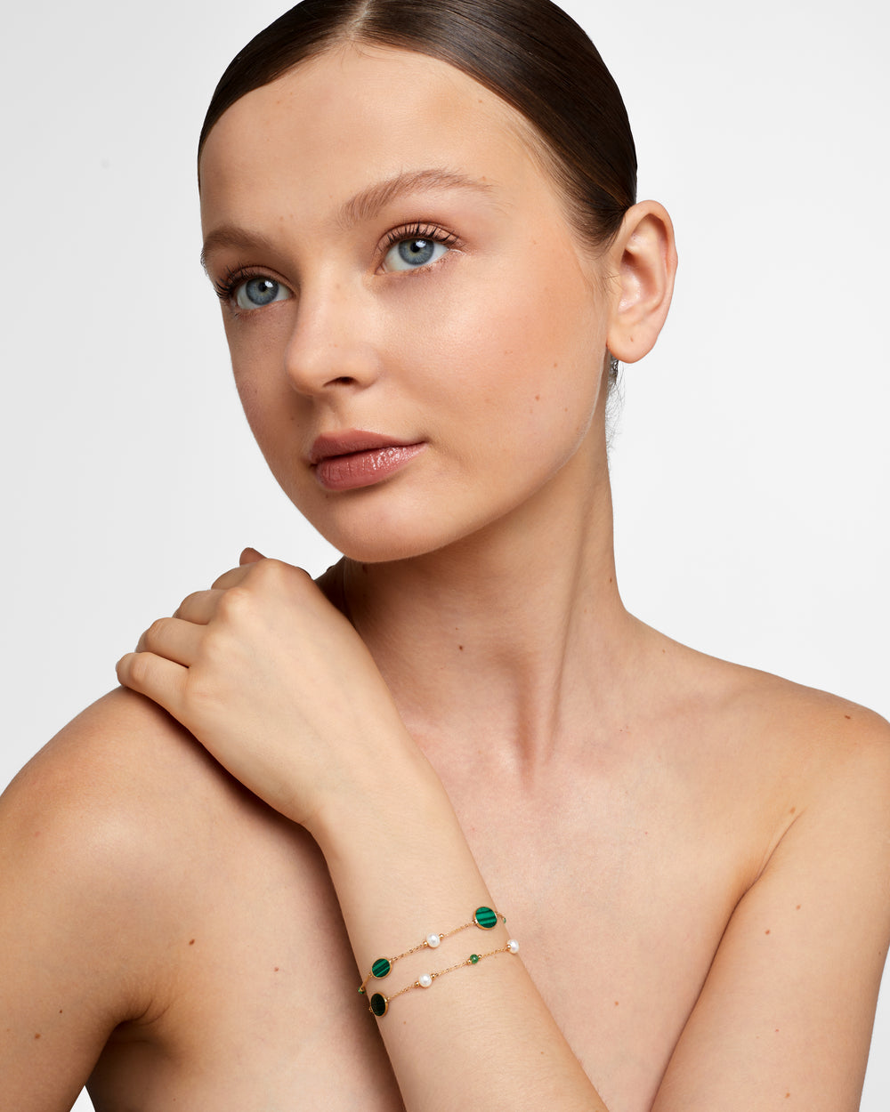 Little Sur Malachite Inlay Emerald Pearl Double Layer Bracelet