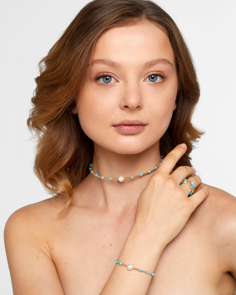 
                  
                    San Mateo Turquoise Pearl Double Wrap Ring
                  
                